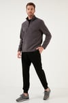 Slim Fit Yarım Fermuarlı Yumuşak Dokulu Şardonlu Soğuk Geçirmez Kışlık Erkek Polar 59060011 FÜME