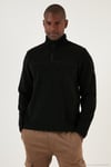 Slim Fit Yarım Fermuarlı Yumuşak Dokulu Şardonlu Soğuk Geçirmez 2'li Paket Erkek Polar 59060011S2 SİYAH-KOYU MAVİ