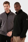 Slim Fit Yarım Fermuarlı Yumuşak Dokulu Şardonlu Soğuk Geçirmez 2'li Paket Erkek Polar 59060011S2 FÜME-SİYAH