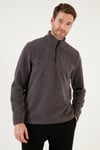 Slim Fit Yarım Fermuarlı Yumuşak Dokulu Şardonlu Soğuk Geçirmez Kışlık Erkek Polar 59060011 FÜME