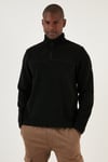Slim Fit Yarım Fermuarlı Yumuşak Dokulu Şardonlu Soğuk Geçirmez Kışlık Erkek Polar 59060011 SİYAH