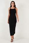 Slim Fit Yırtmaç Detaylı Midi Boy Kadın Elbise 5866224 SİYAH