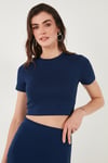 Slim Fit Yırtmaç Detaylı Uzun Etekli Crop Kadın Takım 5866148 LACİVERT