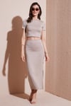 Slim Fit Yırtmaç Detaylı Uzun Etekli Crop Kadın Takım 5866148 TAŞ