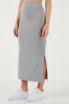 Slim Fit Yırtmaç Detaylı Uzun Etekli Crop Kadın Takım 5866148 GRİ