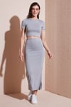 Slim Fit Yırtmaç Detaylı Uzun Etekli Crop Kadın Takım 5866148 GRİ