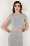 Slim Fit Yırtmaç Detaylı Uzun Etekli Crop Kadın Takım 5866148 GRİ
