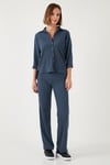 Slim Fit Yüksek Bel Geniş Paça Dokulu Kadın Pantolon 5865944 İNDİGO