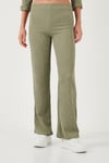 Slim Fit Yüksek Bel Geniş Paça Dokulu Kadın Pantolon 5865944 Olive