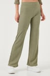 Slim Fit Yüksek Bel Geniş Paça Dokulu Kadın Pantolon 5865944 Olive