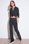 Slim Fit Yüksek Bel Geniş Paça Dokulu Kadın Pantolon 5865944 ANTRASİT