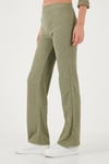 Slim Fit Yüksek Bel Geniş Paça Dokulu Kadın Pantolon 5865944 Olive