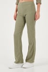 Slim Fit Yüksek Bel Geniş Paça Dokulu Kadın Pantolon 5865944 Olive
