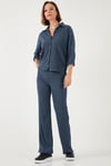 Slim Fit Yüksek Bel Geniş Paça Dokulu Kadın Pantolon 5865944 İNDİGO