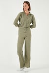 Slim Fit Yüksek Bel Geniş Paça Dokulu Kadın Pantolon 5865944 Olive
