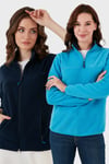 Slim Fit Yumuşak Dokulu Anti-Pilling Tüylenme Yapmayan 2'li Paket Kadın Polar 590700200S2 LACİVERT-TURKUAZ
