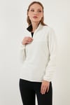 Slim Fit Yumuşak Dokulu Anti-Pilling Tüylenme Yapmayan Yarım Fermuarlı Kadın Polar 5907000 EKRU