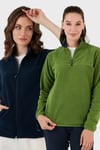 Slim Fit Yumuşak Dokulu Anti-Pilling Tüylenme Yapmayan 2'li Paket Kadın Polar 590700200S2 Fıstık Yeşil-Lacivert