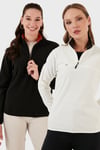 Slim Fit Yumuşak Dokulu Anti-Pilling Tüylenme Yapmayan 2'li Paket Kadın Polar 5907000S2 EKRU-SİYAH