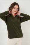 Slim Fit Yumuşak Dokulu Anti-Pilling Tüylenme Yapmayan Yarım Fermuarlı Kadın Polar 5907000 HAKİ