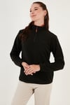 Slim Fit Yumuşak Dokulu Anti-Pilling Tüylenme Yapmayan Yarım Fermuarlı Kadın Polar 5907000 SİYAH