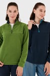 Slim Fit Yumuşak Dokulu Anti-Pilling Tüylenme Yapmayan 2'li Paket Kadın Polar 5907000S2 Fıstık Yeşil-Lacivert