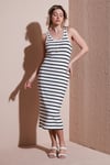 Slim Fit Yuvalak Yaka Düğmeli Midi Boy Kadın Elbise 25Y0375K1 EKRU