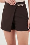Slim Fit Zincir Detaylı Normal Bel Kadın Şort Etek 6522043 KAHVE