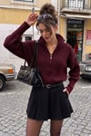 Standart Fit Balon Kol Fermuarlı Selanik Örgülü Kadın Hırka 4615562 BORDO