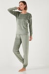 Standart Fit Bisiklet Yaka Yumuşak Kadife Kadın Pijama Takımı 6094202 MİNT