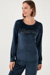 Standart Fit Bisiklet Yaka Yumuşak Kadife Kadın Pijama Takımı 6094202 LACİVERT