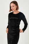 Standart Fit Bisiklet Yaka Yumuşak Kadife Kadın Pijama Takımı 6094202 SİYAH