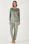 Standart Fit Bisiklet Yaka Yumuşak Kadife Kadın Pijama Takımı 6094202 MİNT