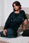 Standart Fit Bisiklet Yaka Yumuşak Kadife Kadın Pijama Takımı 6094201 NEFTİ