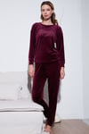Standart Fit Bisiklet Yaka Yumuşak Kadife Kadın Pijama Takımı 6094202 MOR