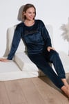 Standart Fit Bisiklet Yaka Yumuşak Kadife Kadın Pijama Takımı 6094202 LACİVERT