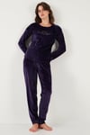 Standart Fit Bisiklet Yaka Yumuşak Kadife Kadın Pijama Takımı 6094201 KOYU MOR