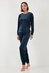 Standart Fit Bisiklet Yaka Yumuşak Kadife Kadın Pijama Takımı 6094201 LACİVERT