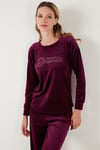 Standart Fit Bisiklet Yaka Yumuşak Kadife Kadın Pijama Takımı 6094202 MOR