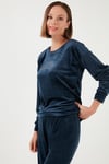 Standart Fit Bisiklet Yaka Yumuşak Kadife Kadın Pijama Takımı 6094201 LACİVERT