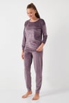Standart Fit Bisiklet Yaka Yumuşak Kadife Kadın Pijama Takımı 6094202 LİLA