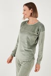 Standart Fit Bisiklet Yaka Yumuşak Kadife Kadın Pijama Takımı 6094202 MİNT