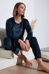 Standart Fit Bisiklet Yaka Yumuşak Kadife Kadın Pijama Takımı 6094202 LACİVERT