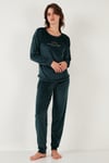 Standart Fit Bisiklet Yaka Yumuşak Kadife Kadın Pijama Takımı 6094201 NEFTİ