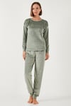 Standart Fit Bisiklet Yaka Yumuşak Kadife Kadın Pijama Takımı 6094202 MİNT