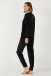 Standart Fit Bisiklet Yaka Yumuşak Kadife Kadın Pijama Takımı 6094202 SİYAH