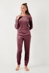 Standart Fit Bisiklet Yaka Yumuşak Kadife Kadın Pijama Takımı 6094201 PUDRA