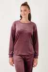 Standart Fit Bisiklet Yaka Yumuşak Kadife Kadın Pijama Takımı 6094201 PUDRA