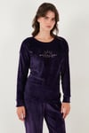 Standart Fit Bisiklet Yaka Yumuşak Kadife Kadın Pijama Takımı 6094201 KOYU MOR
