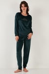 Standart Fit Bisiklet Yaka Yumuşak Kadife Kadın Pijama Takımı 6094201 NEFTİ